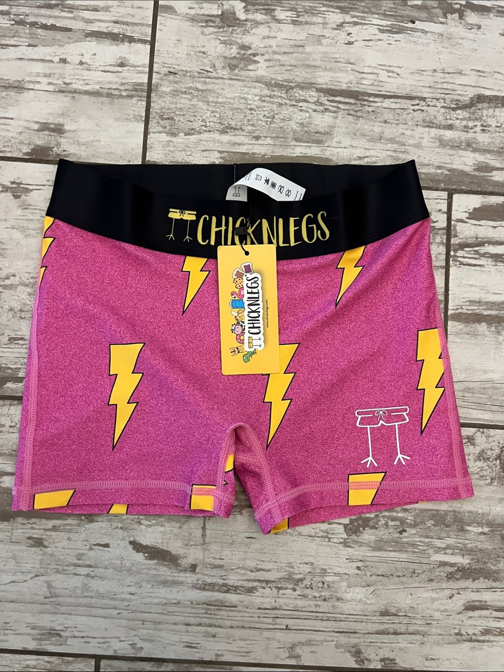 NWT ChicknLegs Pink & Yellow Lightning Bolt Athletic Shorts